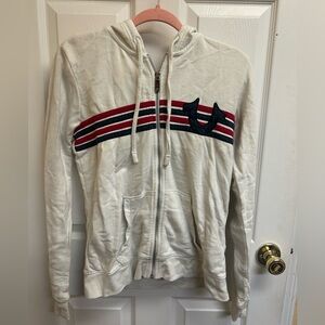 True Religion White Hoodie with Red and Blue Accents